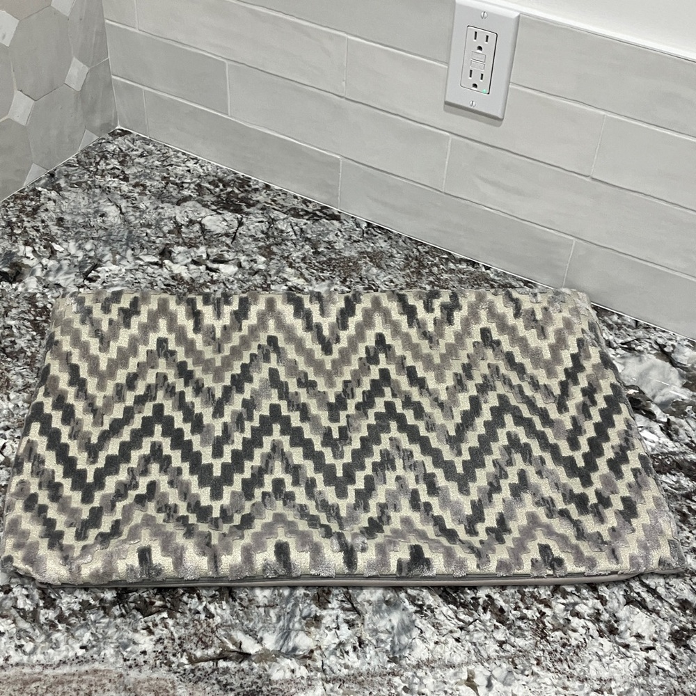 Neutral Chevron Velvet Lumbar Pillow - Silver & Cream & grey - Picture 3 of 9